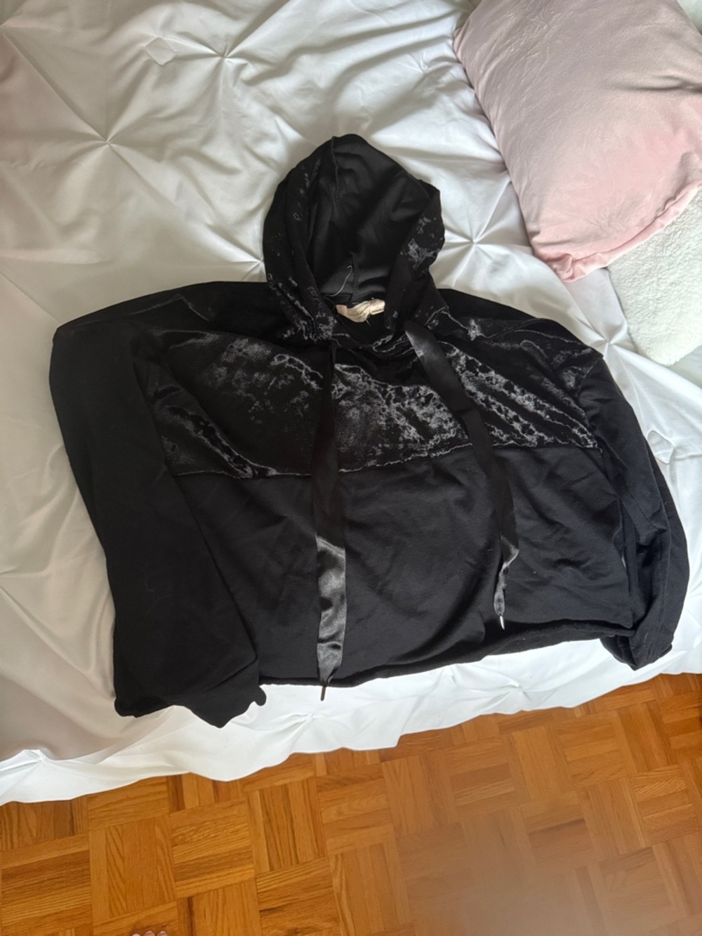 Black Velvet Accent Hooded Sweatshirt
